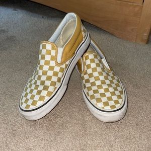 yellow checkerboard slip on vans